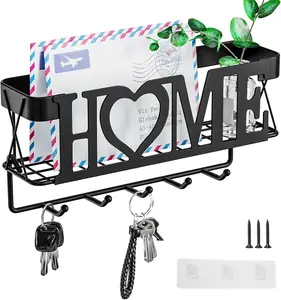 Key Holder for Wall - Key Rack with 5 Key Hooks, Key and Mail Organizer Wall Mount with  Key Hanger for Wall, Entryway, Home Decor(Matte Black)