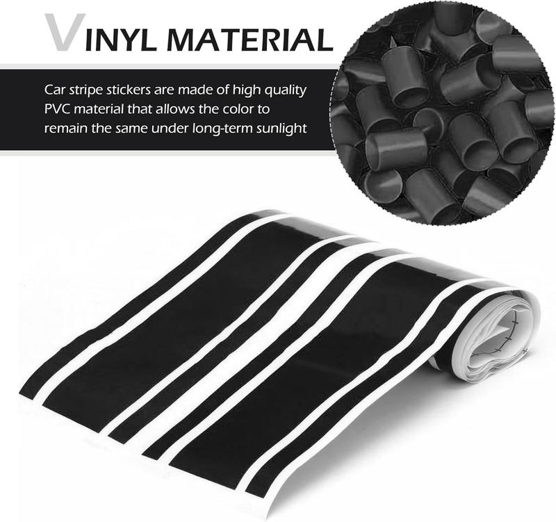 RAVOONY Universal Racing Car Hood Stripe Decal Black and White Waterproof Vinyl Stickers for SUVs Trucks Off-Road Vehicles Exterior Decoration  Indoor Outdoor Use