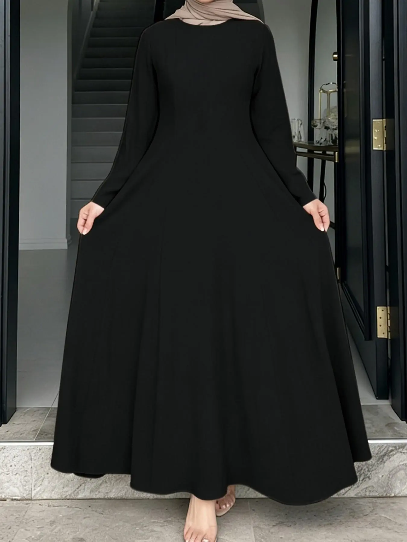 Women's Middle Eastern Waist-Cinch Bodysuit Long Dress, Arabic Casual Daily Wear, Modest Dress, Muslim Dresses, Soft and Comfortable, Casual Muslim Clothing, No Headscarf Included