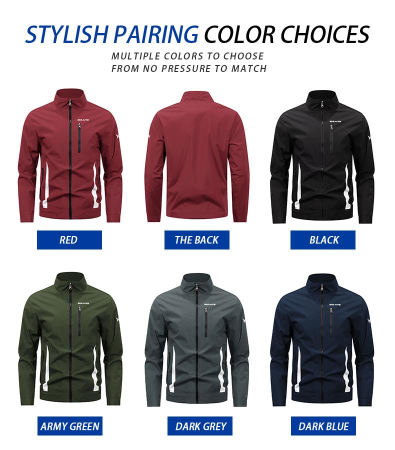 Sulaite Men's Casual Windbreaker Jacket Stand Collar Zipper Anti-Pilling Smooth Fabric Multiple Pockets Versatile Outdoor/Casual/Commuter Long Sleeve Biker Street Style Motorcycle Streetwear Sports