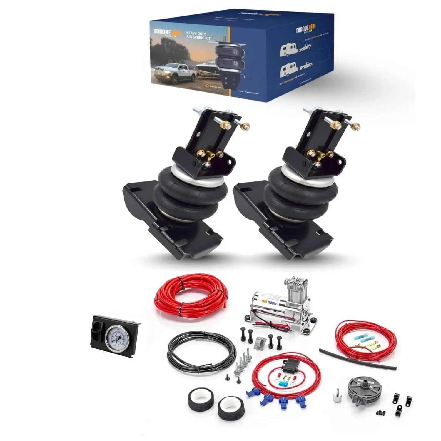 TORQUE Air Bag Suspension Kit and Onboard Air Compressor Kit for 2023-2025 GMC Canyon, Chevrolet Colorado Rear Helper Bag Spring Towing 5000 lbs (Replaces Firestone Ride Rite 2637) (TR2637)