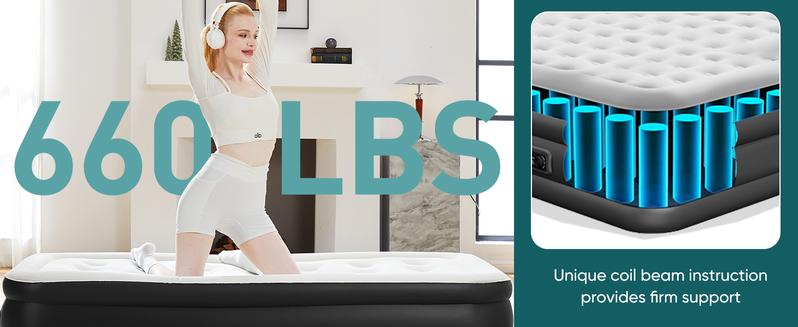 Air Mattress - Inflatable Blow Up Mattress Airbed with Built-in High Capacity Pump, Double Height, Adjustable, Non-Slip Bottom Design