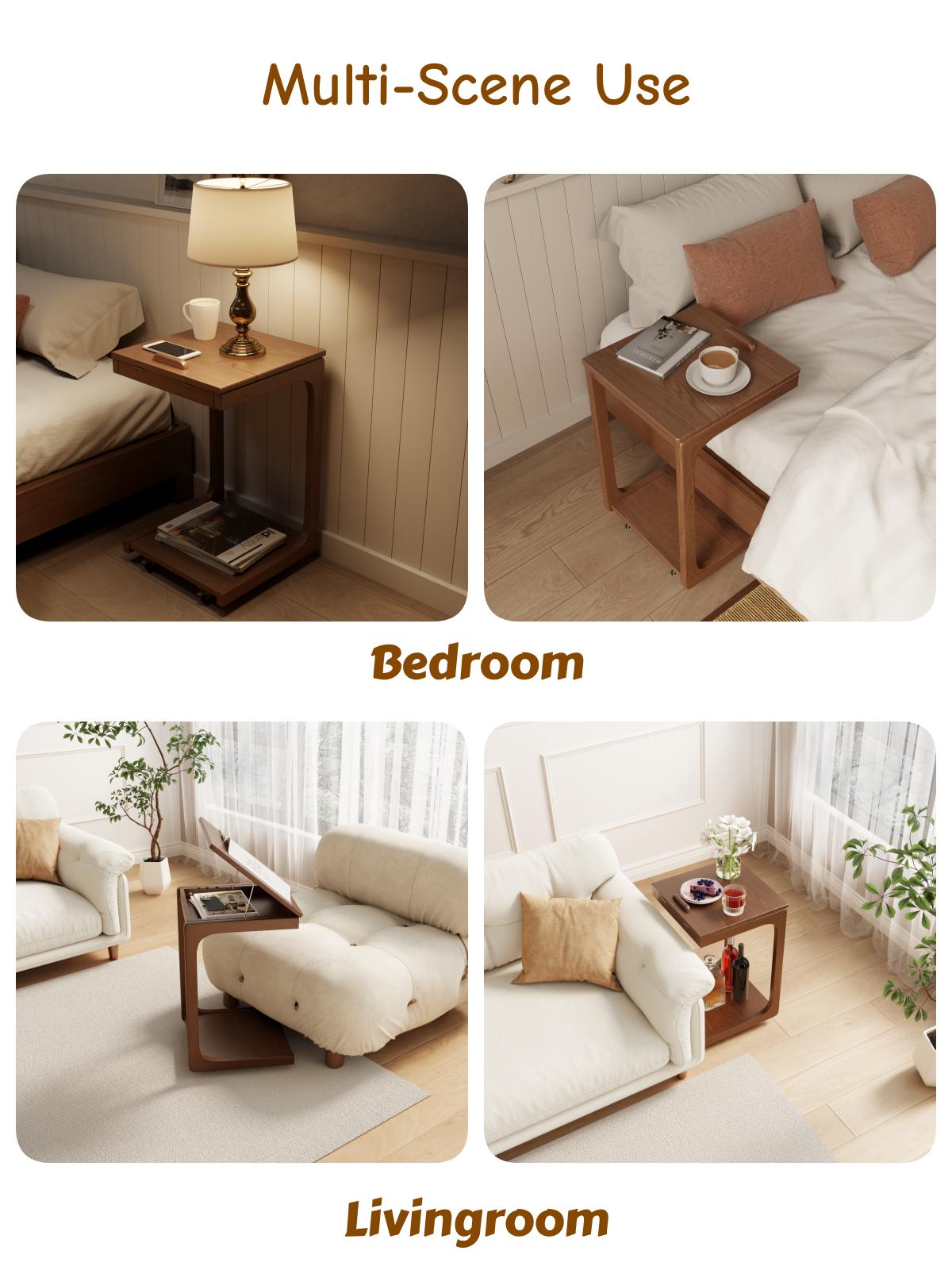 Compact Solid Wood Sofa Side Table – C-Shaped Design with Hidden Storage, Ideal for Living Rooms Compact Solid Wood Sofa Side Table – C-Shaped Design with Hidden Storage, Ideal for Living Rooms