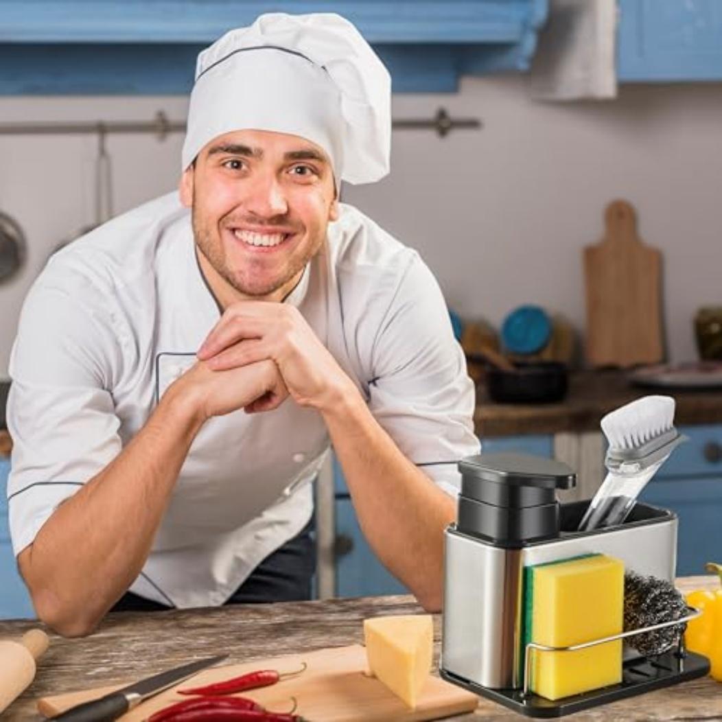 Dish Soap Dispenser 3-in-1 Sponge Holder for Kitchen Sink Rustproof with Easy Access Pump and Secure Sponge Storage hand soap dispensers