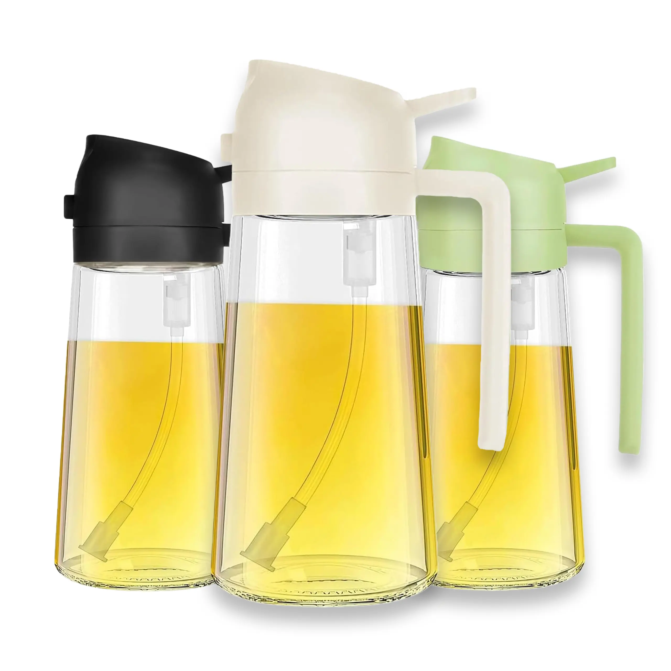3-Pack Glass Oil Sprayer Dispenser Bottles, 2-in-1 Functional Design, 16oz/470ml for Camping, BBQ, Air Fryer & Salads, Outdoor, Cooking Oil Container, Oil Dispenser Set