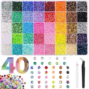 40-Color Jelly Rhinestone Resin Flatback Beads Kit, 3mm Multicolor Synthetic Beads for Nail Art, Crafting and Shoe Decoration (Bedazzler Tool Included)