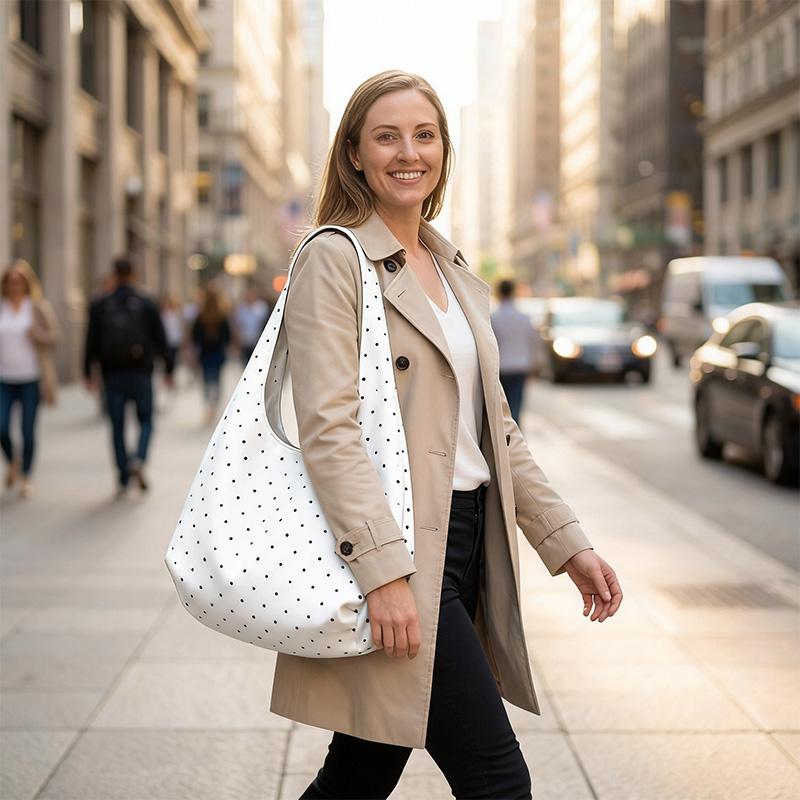 Star Polka Dot Canvas Tote Bag for Women Large Capacity Shoulder Bag with Magnetic Snap for Daily Commute School Casual Outings