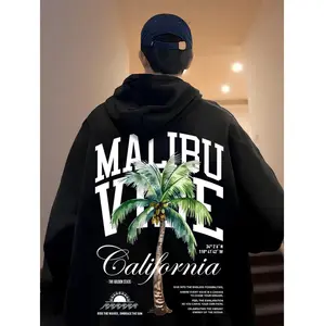 Malibu Vibes Fleece Hoodie California Inspired Cozy Pullover With Palm Tree Graphic And Kangaroo Pocket