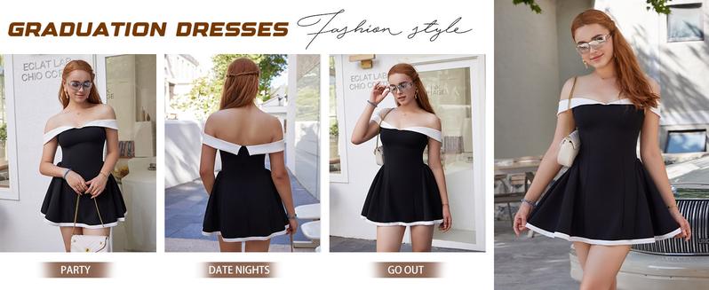 OYV Women's Colorblock Off Shoulder A Line Dress, Party Club Mini Dresses,Ladies Summer Clothes OYV Women's Colorblock Off Shoulder A Line Dress, Party Club Mini Dresses,Ladies Summer Clothes