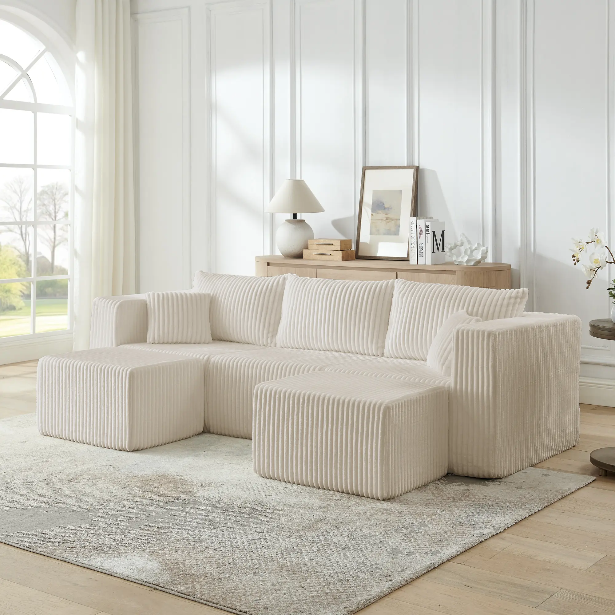 Niccae Compact Modular Sectional Sofa – Compressed Corduroy, Modern Minimalist Design, Ultra-Comfy & Space-Saving Efficiency, Perfect for Small Spaces and Family Living Rooms