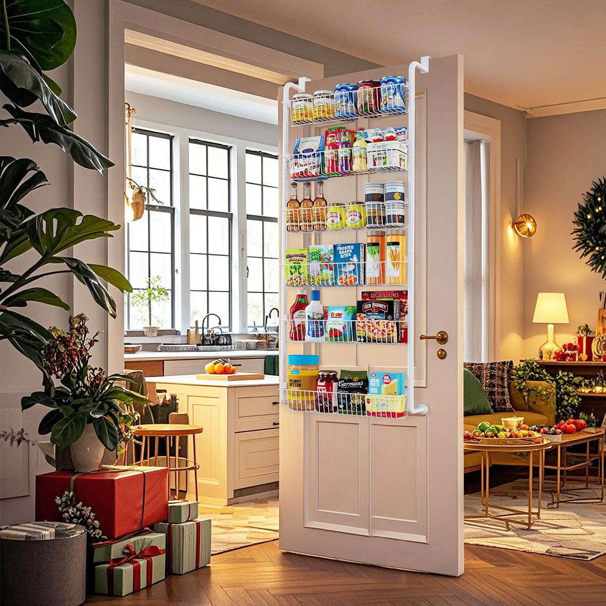 VANCASTLE 6/8 Tier Over the Door Pantry Organizer Rack - Metal Pantry Organization and Storage with Adjustable Baskets, Easy to Install Hanging Over the Door Spice Rack Shelf,Home & Kitchen Hanging Door Organizer