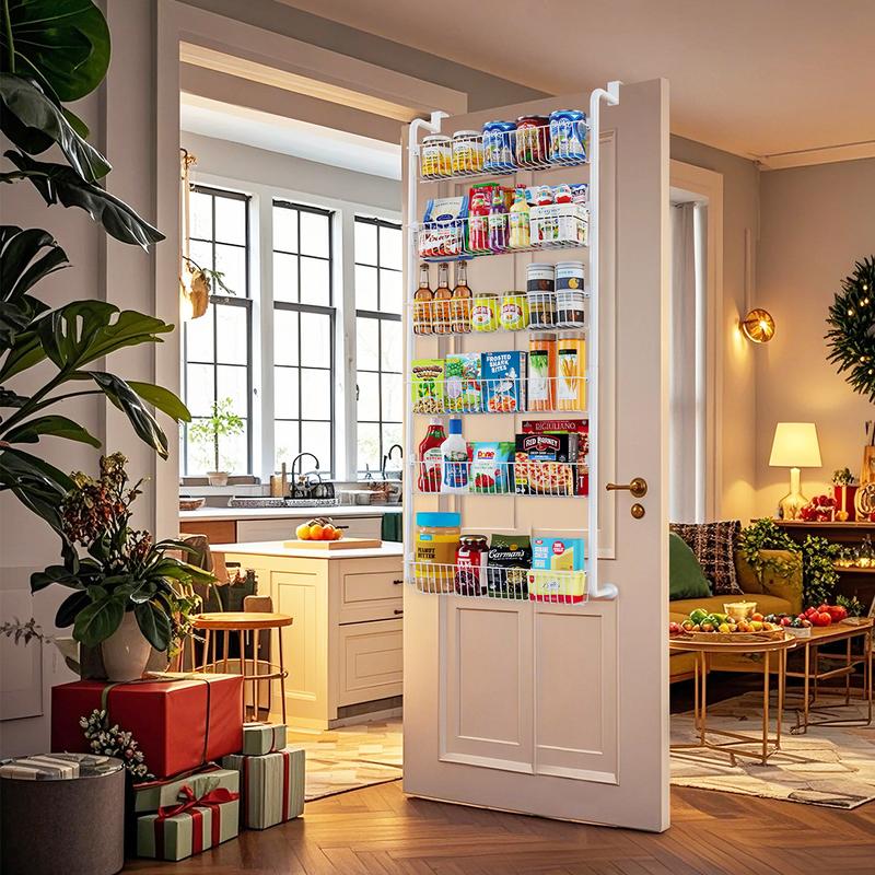 VANCASTLE 6/8 Tier Over the Door Pantry Organizer Rack - Metal Pantry Organization and Storage with Adjustable Baskets, Easy to Install Hanging Over the Door Spice Rack Shelf,Home & Kitchen Hanging Door Organizer