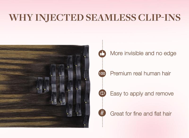 GOOGOO Invisi Edge Injected Seamless Clip in Human Hair Extensions Invisible Natural Straight