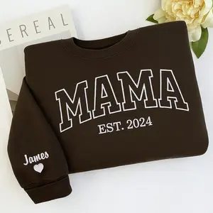 Custom Embroidered Mama Sweatshirt, Mom Crewneck with Kids Names on Sleeve, Mother’s Day Gift, Birthday Gift for Mom
