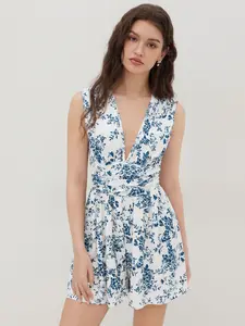 Cider [size 2-10] V-neck Floral Ruched Mini Dress SwimWeek SummerWins