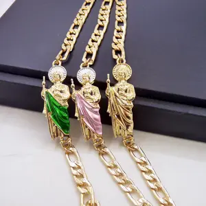 Religious bracelet, 1pc of Figaro Chain Green Saint Jude Bracelet, unisex, perfect gift