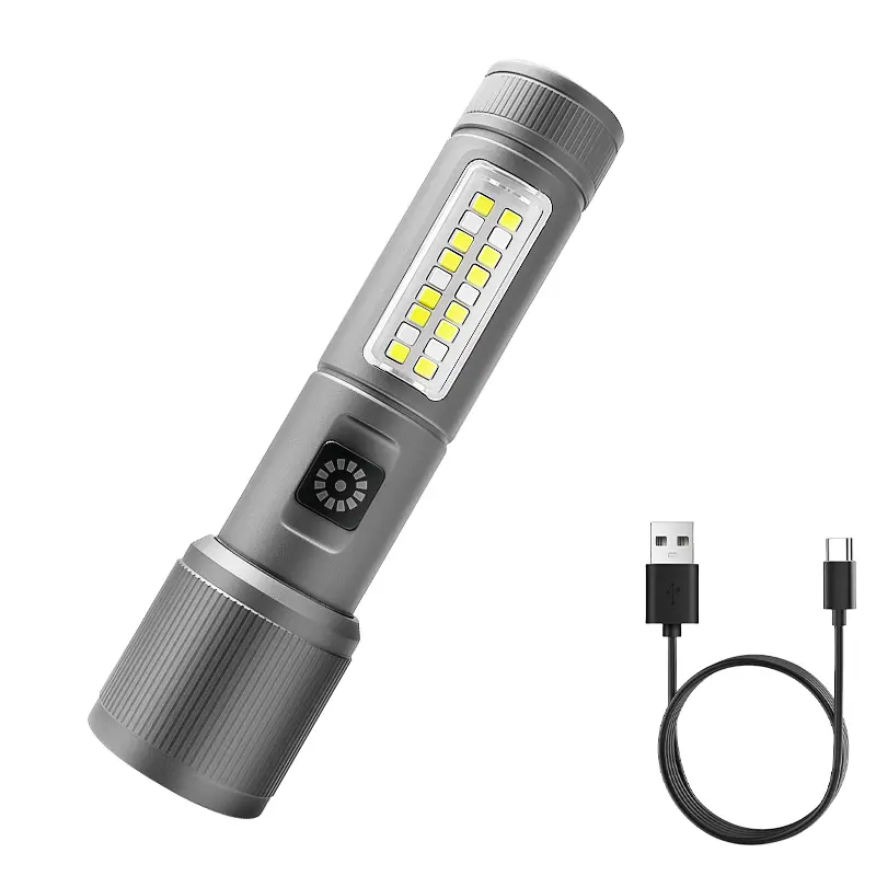 High Lumens Rechargeable Adjustable Flashlight - Durable Zoomable Torch with Laser Focusing, 7 Light Modes, Mechanical Telescopic Zoom, Waterproof, Long Battery Life for Outdoor Camping, Emergency Use