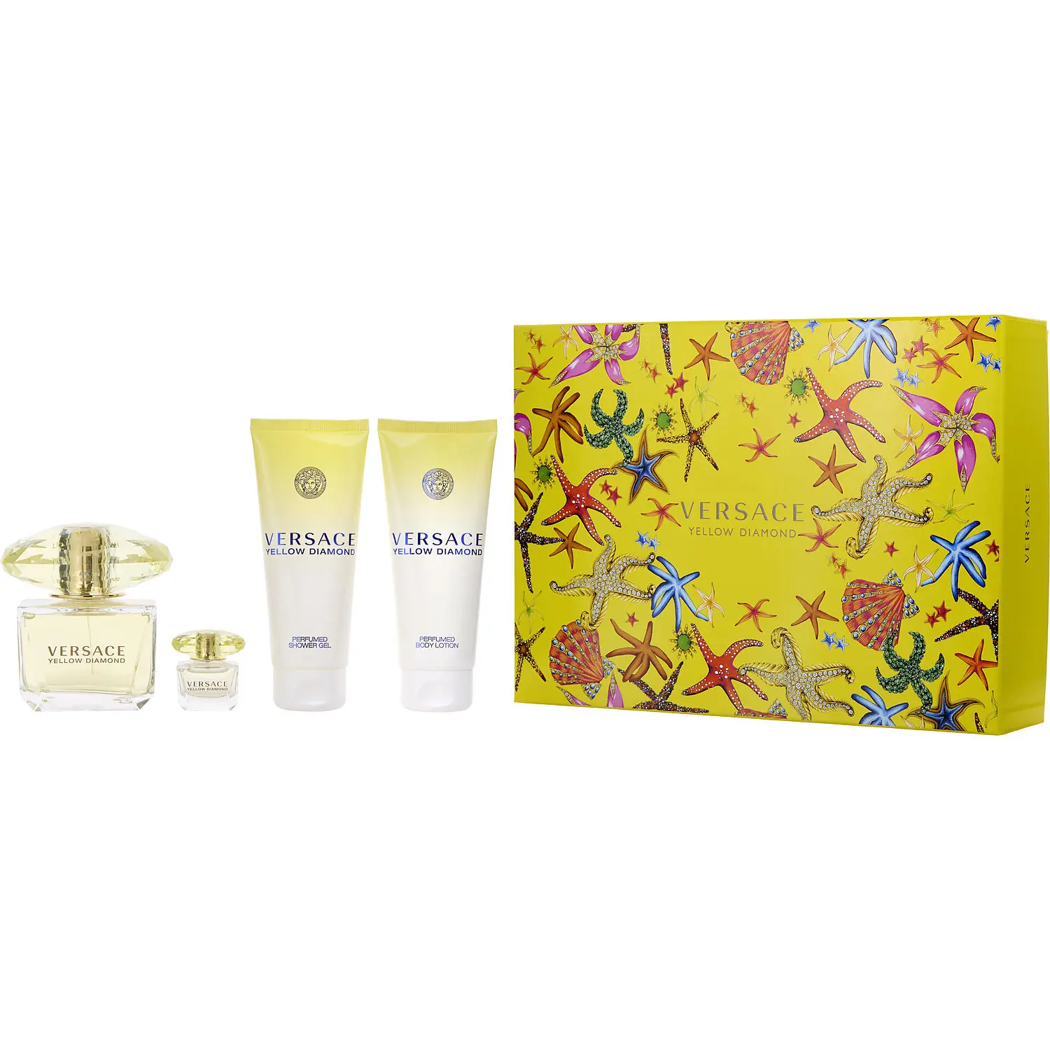 Versace Yellow Diamond Set-Edt Spray 3 Oz & Body Lotion 3.4 Oz & Shower Gel 3.4 Oz & Edt 0.17 Oz Mini For Women