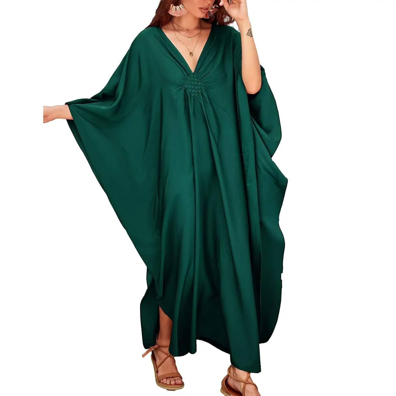 Bsubseach Women Ethnic Print Kaftan Dress , Plus Size All Over Print  TunicDress, Boho Casual V Neck TunicDress for Women, Women's Plus Cover Up,Mrs. Roper Kaftan ，bubu，mumu，Casual Womenswear Maxi Modesty Muslim Clothing Baggy Boho Caftan