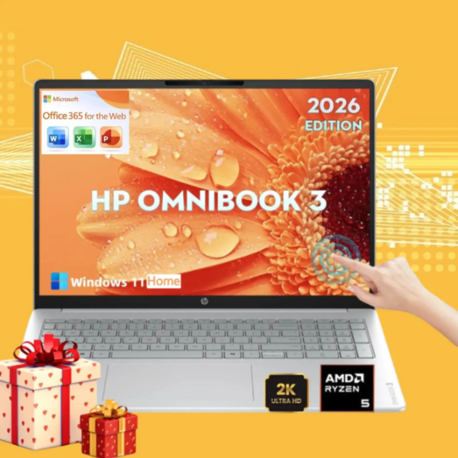 HP OmniBook 16'' 2K IPS Touchscreen Laptop 2026 Edition, AMD Ryzen 5 40, Up To 8GB RAM, 512GB SSD, Radeon 610M Graphics, FHD Camera, Copilot AI, Windows 11 Home, For Business Use, Ips Screen, 2-In-1