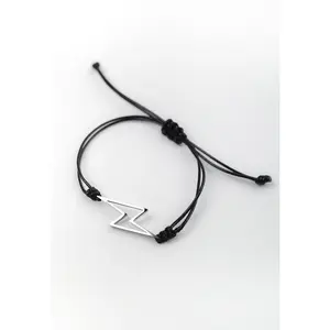 Black Rope Bracelet - Silver Bolt