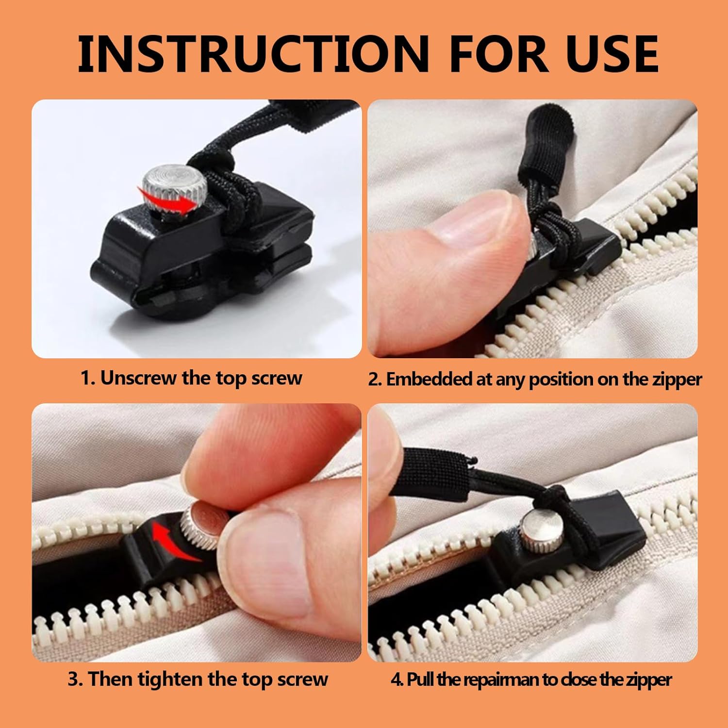 6PCS Zipper Repair kit,Quick Install Detachable Pulls Zip Heads,Zippers Replacement,No Sewing Required, for Jackets, Luggage, Bags,Tents,Backpacks 3 Different Sizes 6PCS Zipper Repair kit,Quick Install Detachable Pulls Zip Heads,Zippers Replacement,No Sewing Required, for Jackets, Luggage, Bags,Tents,Backpacks 3 Different Sizes