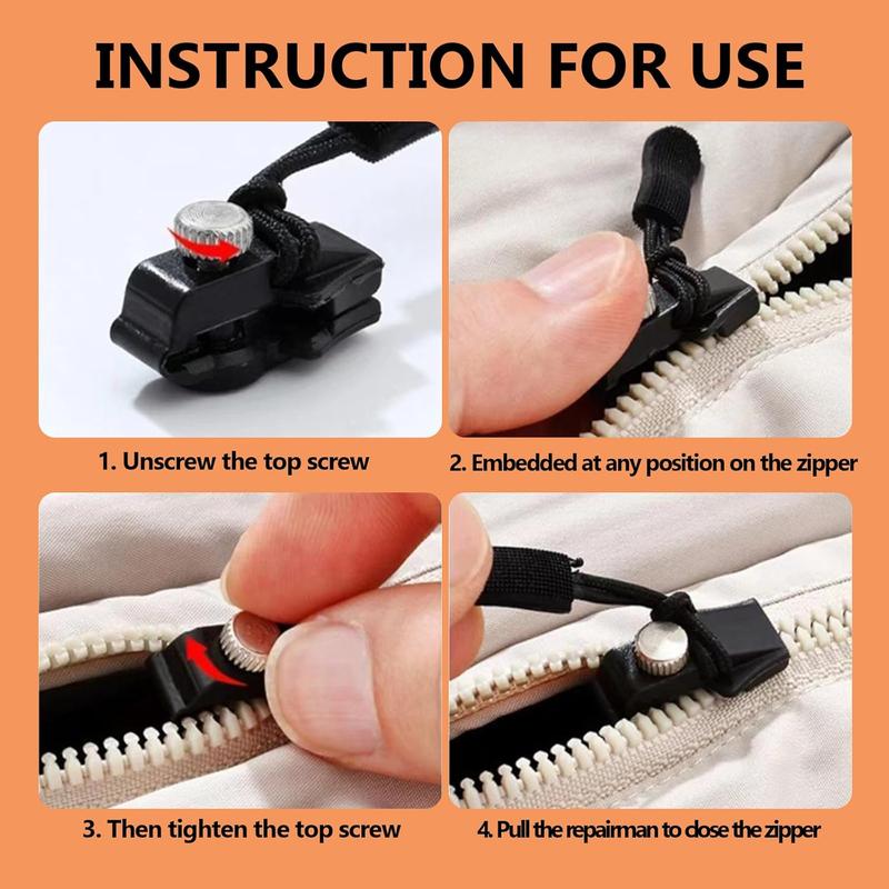 6PCS Zipper Repair kit,Quick Install Detachable Pulls Zip Heads,Zippers Replacement,No Sewing Required, for Jackets, Luggage, Bags,Tents,Backpacks 3 Different Sizes