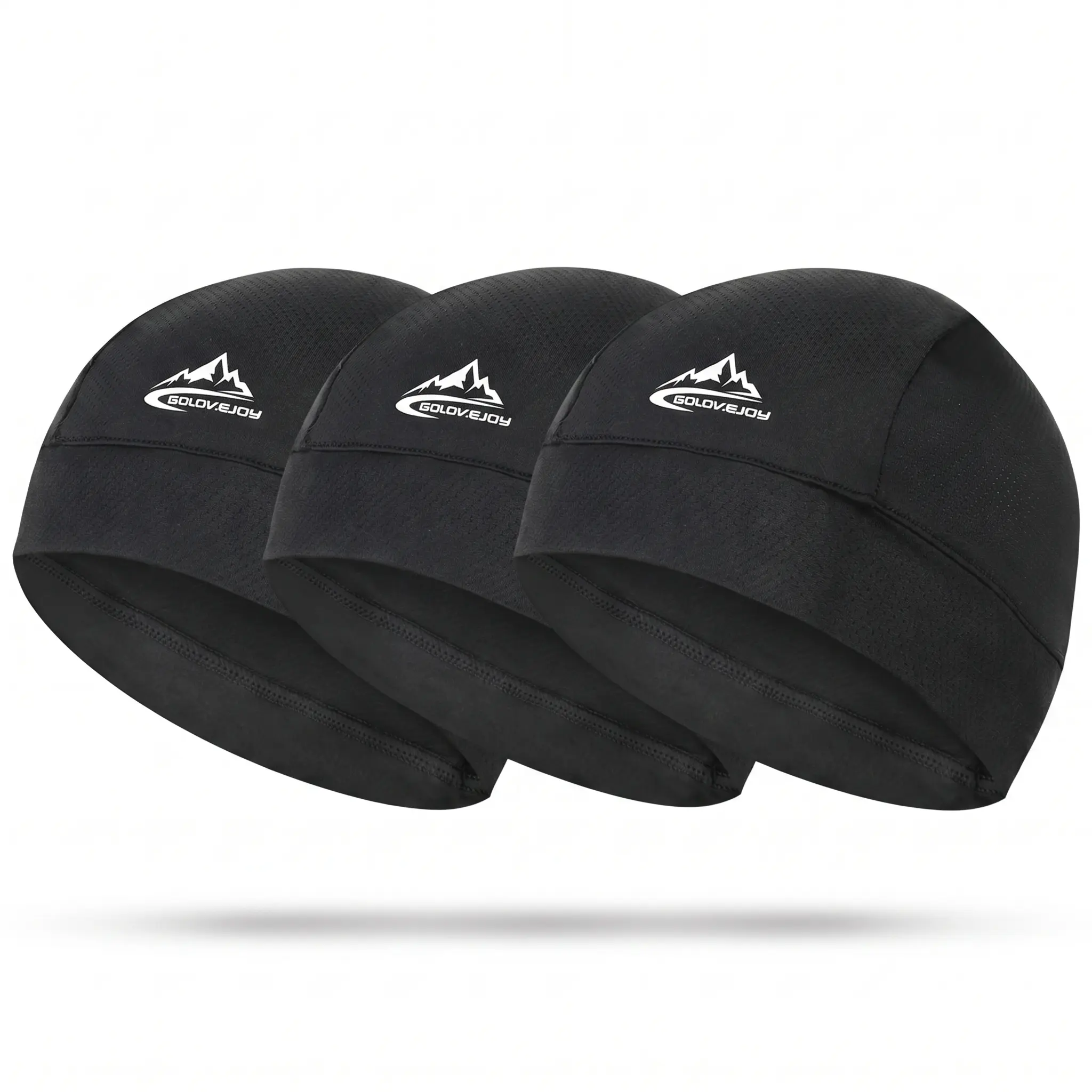 3-Pack Men's Biker Cap, Ice Silk Mesh Helmet Liner with Mountain Graphic, UPF 50+ Cooling Sun Cap, Breathable Quick Drying Hat for Running & Cycling, Skull Cap