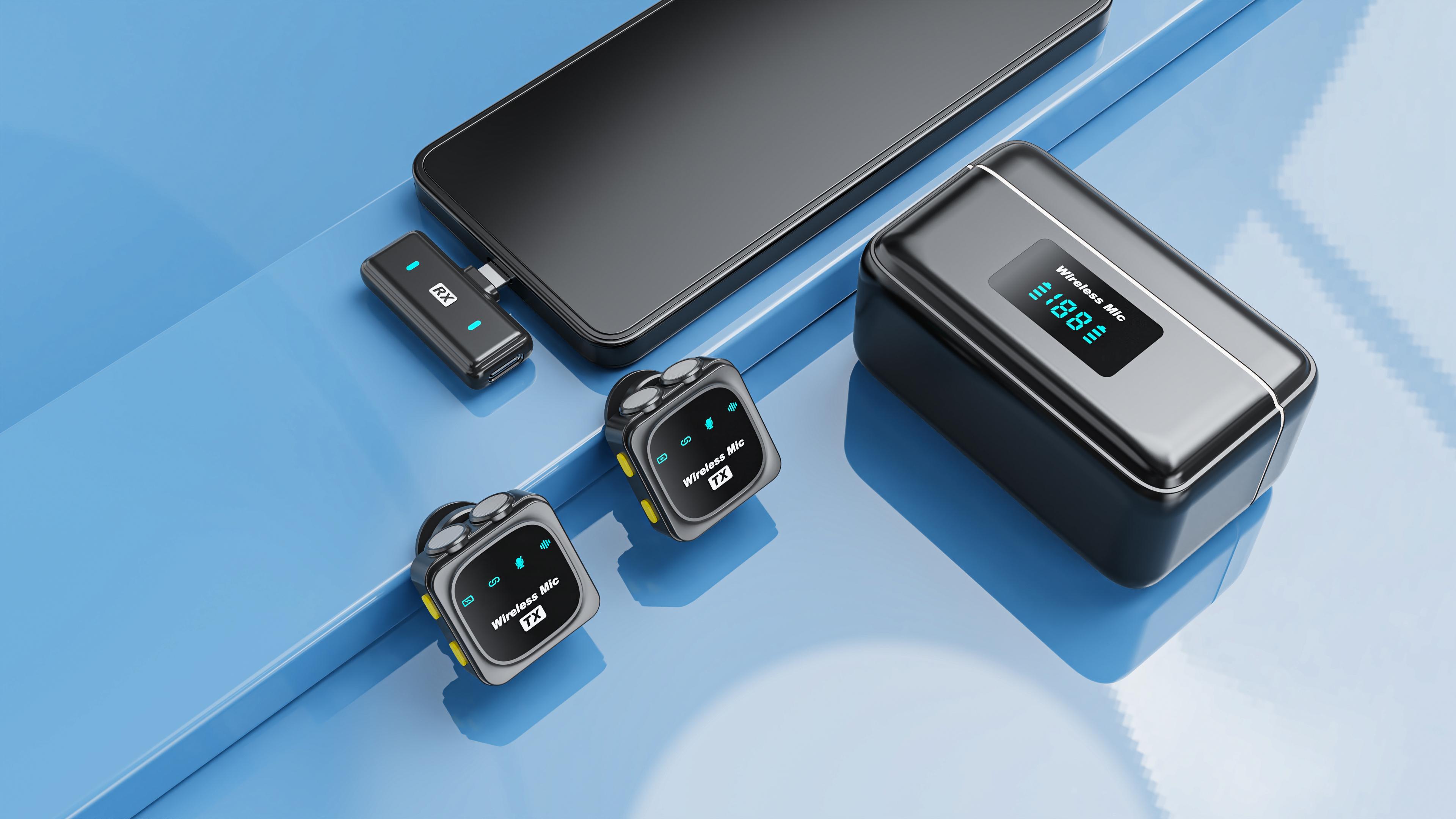 Wireless Lavalier Microphone for iPhone iPad AndroidWith Charging Case Audio Smartphone AudioSmartphone Portable Noise Cancellation Clip LapelReceiver Equipment Device Recording Usb Wearablewireless microphone streaming equipment。Black Friday