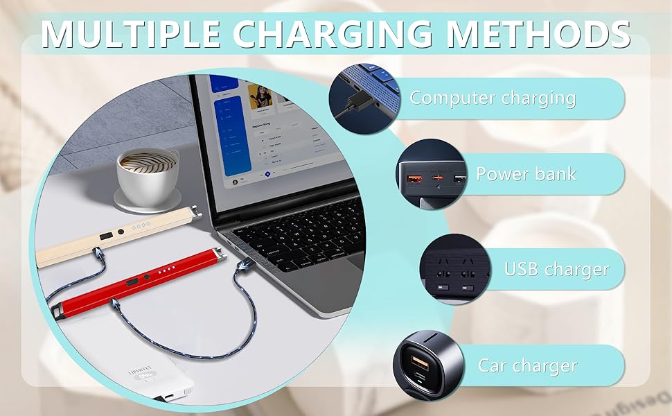 Electric Lighter, Rechargeable Lighter with Battery Indicator Light and Safety Switch, Electric Candle Lighters for Scented Candles,Barbecues, Camping, Holiday Parties