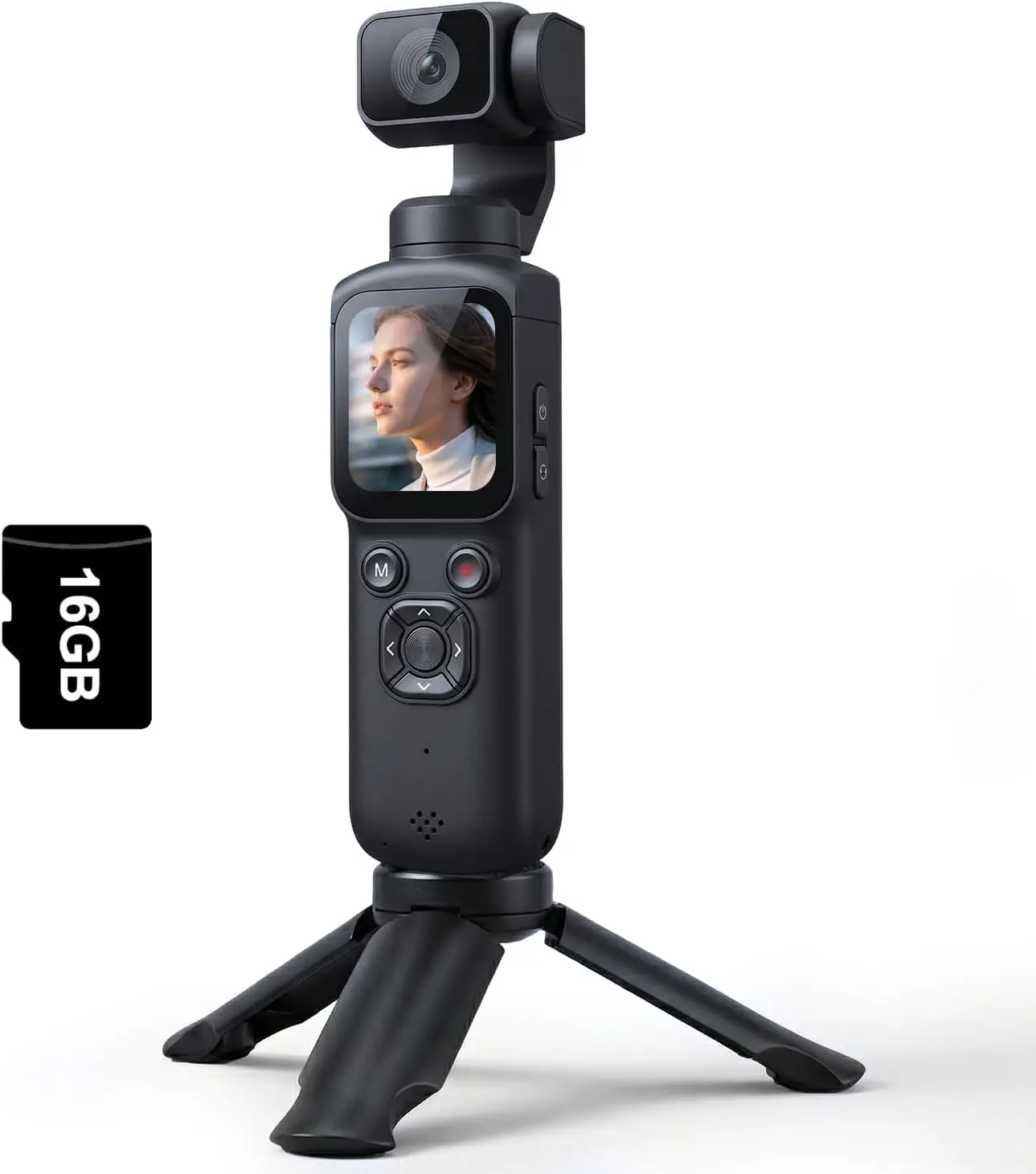 4K Vlogging Camera with 330° Rotating Lens & Face Tracking, Portable Pocket Digital Camera for YouTube TikTok with WiFi, Includes 16GB Card, Tripod & Carrying Bag,Black