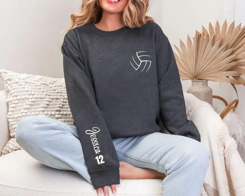 Personalized Volleyball Sweatshirt With Name & Number, Volleyball  Sweater, Volleyball Game Day Sweater, Volleyball Lover Gift,Game Day Gift