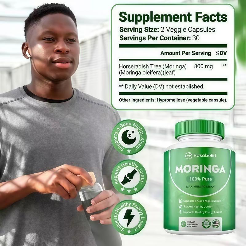 Rosabella Moringa Capsules (800mg) for Immune Support, Gut Health & Vitamins