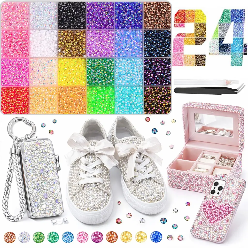 24Colors 30000PCS Jelly Synthetic Rhinestones Beads for Bedazzling, 3mm Multicolor Synthetic Resin Flatback Beads for Craft Art, Bedazzler Kit for Crafting Book Shoes Nail Art