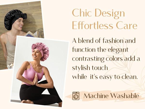 YANIBEST Double Layer Satin Silk Bonnet for Sleeping Hair Bonnet with Elastic Tie Band for Curly Hair Wig Caps Beanpaste Pink TikTokShopBlackFriday