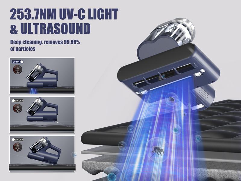 【Teant】 Mattress Vacuum Cleaner for Dust Mites Removal, Bed Vacuum with UV-C Light & 149°F Hot Air & Aroma Tablet & LED Display, 16Kpa Powerful Suction Double-Cup Handheld Vacuum Cleaner With HEPA Filter for Bed, Couch, Sofa, Carpet Deep Cleaning Machine