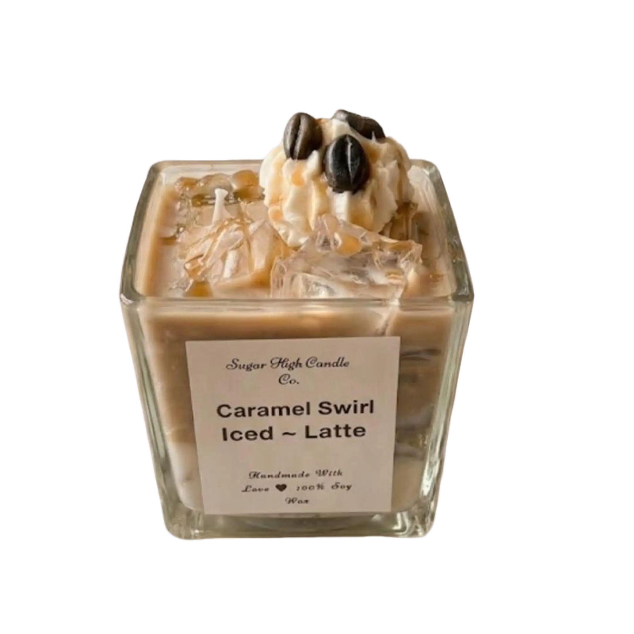 Caramel Swirl Iced Latte Coffee Candle - 100% Soy Wax Handmade Dessert Candle - Realistic Food Candle for Coffee Lovers, Birthday Gift for Her, Aesthetic Room Decor, Scented Candle in Glass Jar