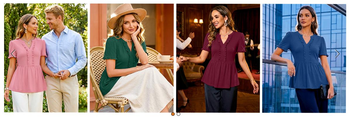 MEROKEETY Women's Summer Babydoll Tops 2026 Ruffle Short Sleeve V Neck T Shirts Casual Loose Peplum Tunic Blouse