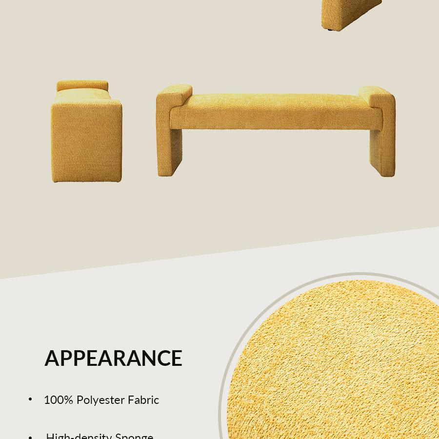 HULALA HOME Hulala Vittoriano Upholstered Bench, Textured Polyester Fabric, Spacious Bearing Surface & Arm Tray, Ideal for Entryway and Bedroom