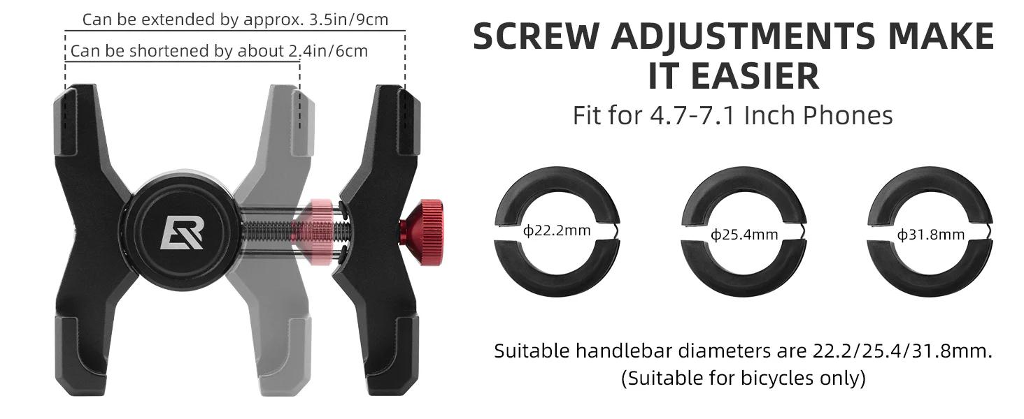ROCKBROS Bike Phone Holder Aluminum Handlebar Mount for 4.7-7.1" Phones Durable Adjustable Mounting Solution