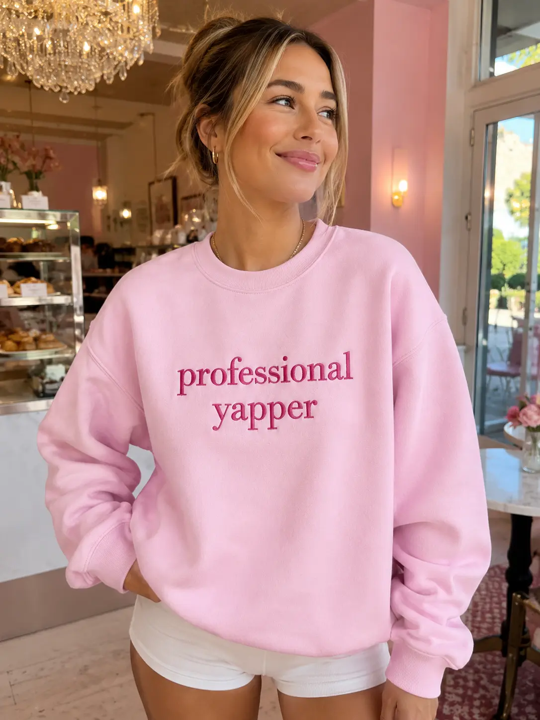 Embroidered Professional Yapper Sweatshirt, Funny Y2K Meme Crewneck, Cute Girly Sweater, Gift Ideas for Her