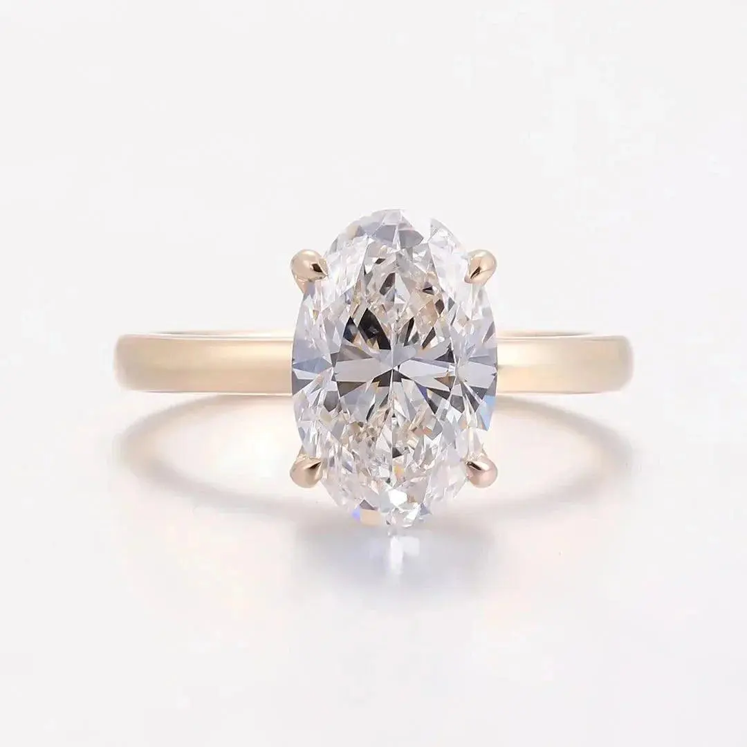 3 Carat Oval Cut Lab Grown Diamond Ring in 18k Gold