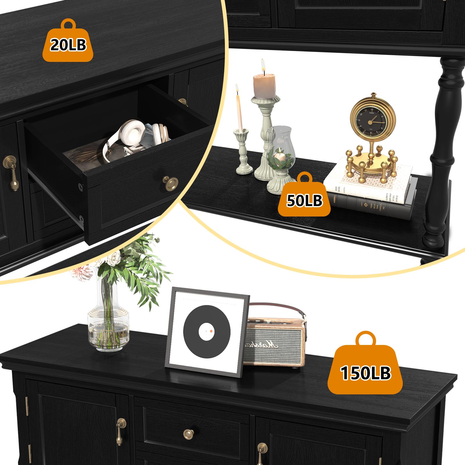 Elegant Black HLR Console Table with Storage for Entryway, Living Room, or Dining Room - Vintage Buffet Sideboard with Drawers & Cabinets for Extra Storage, Holds Decor, Perfect for Farmhouse, Traditional, and Transitional Styles - Perfect for Home Organi