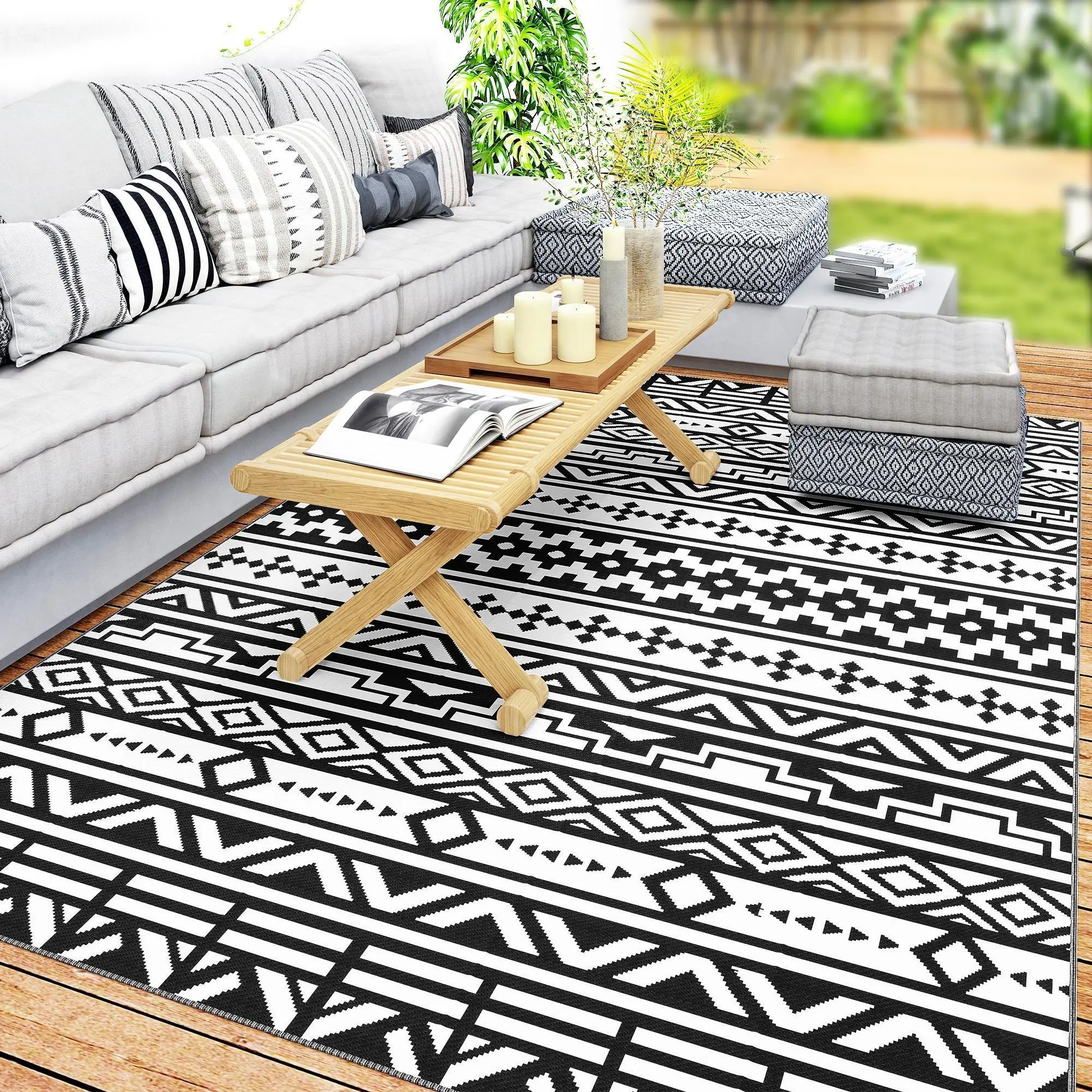 #tiktokshopbacktoschool Outsunny Waterproof Reversible Plastic Straw Outdoor Area Rug - Portable Large Casual Garden Decoration Rug, Outdoorfun Mud Mat Runner for Backyard, RV Camping,back to school,dorm essentials,home decor,home essentials