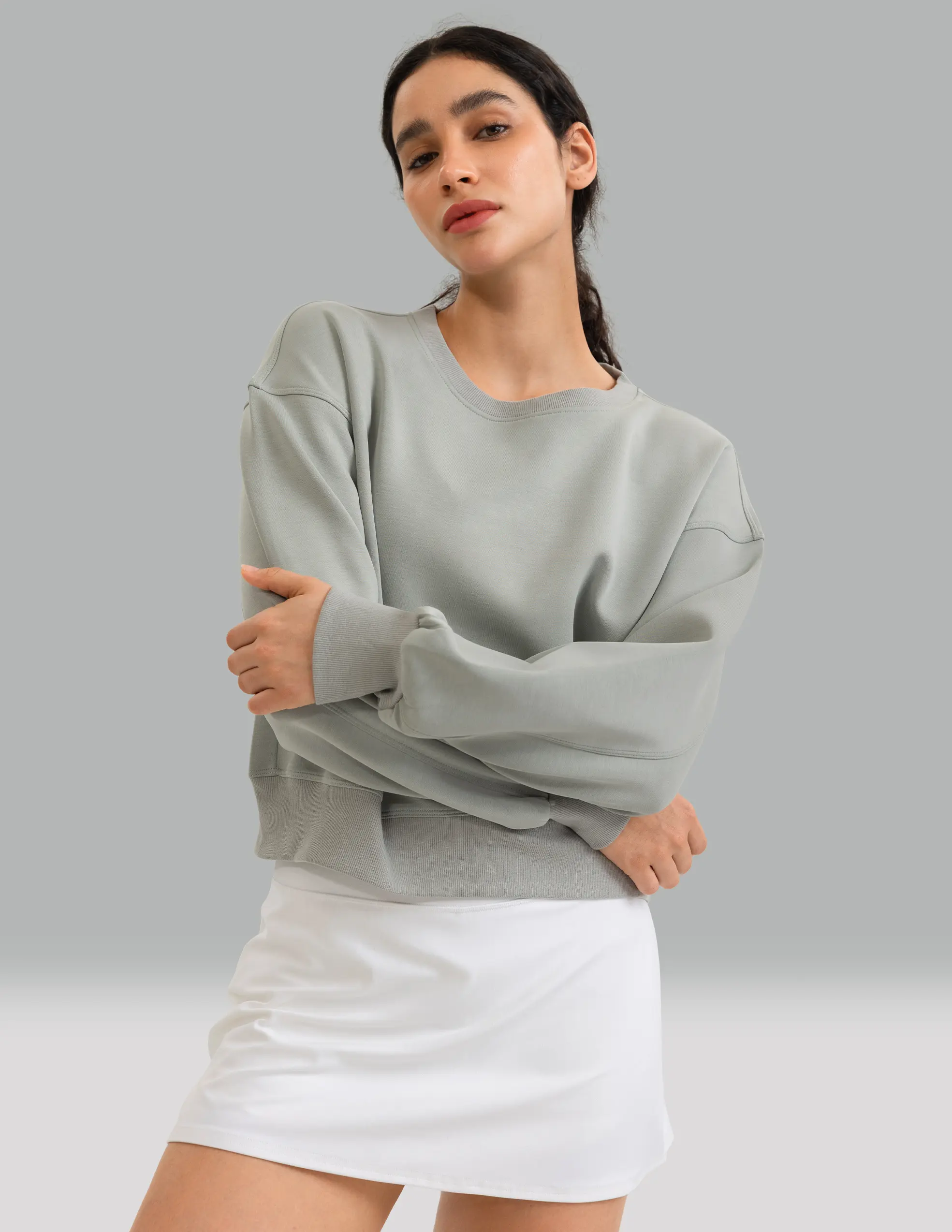 Colorfulkoala Sweatshirt, Vintage Washed Modal Fleece Crewneck Pullover with Thumb Holes for Fitness & Casual Daily Wear, Activewear Sweatshirts, Crew Neck Sportswear, Sports Tops, Athletic Fashion Activewear, Fitness Athletic Streetwear, Relaxed Fit