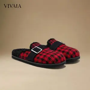 VIVAlA Women’s Round-Toe Wool Slippers – Warm Windproof Wool Knit Upper, Recycled Faux-Fur Lining & Lightweight EVA Traction Outsole All-Day Comfort (Hazel)