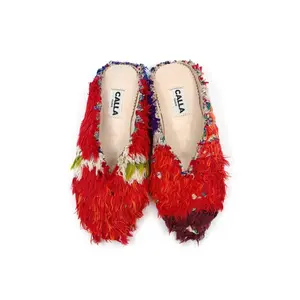 Aili Babouche “Mox” Mules In Colors Flame Red, Violet, Cream, Maroon (Size 38)