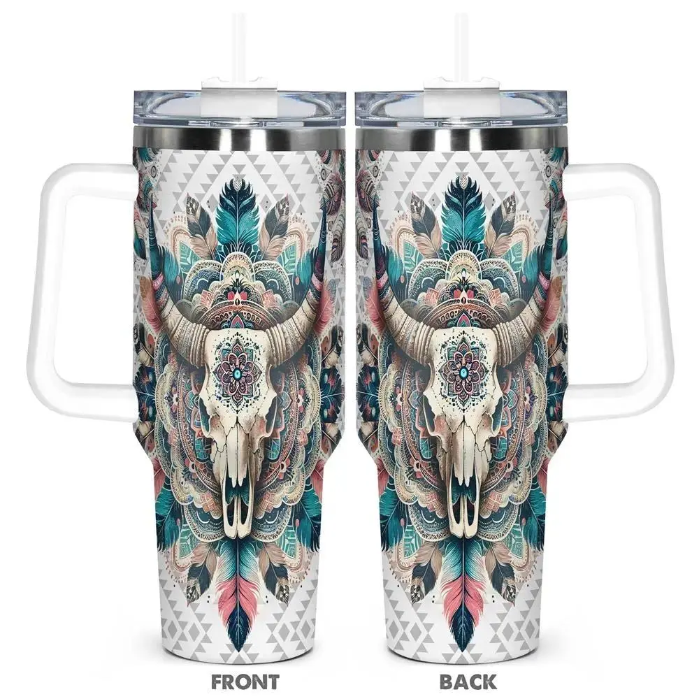 40oz Insulated Stainless Steel Boho Skull Tumbler - Leak-Proof Vacuum Flask Cup, Gift Idea for Boho Lovers