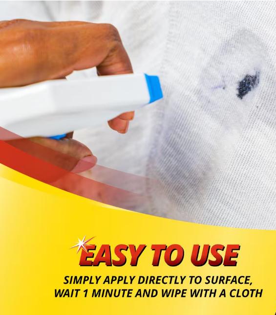 Goof Off 4 fl. oz. Marks, Messes and Stains Remover Spray, Heavy Duty Remover, Stain Remover Spray for Ink, Marker, and Lipstick on Fabric and Plastic, Safe for Clothing, Easy Spray and Wipe Formula for Tough Kids Messes and Scuff Marks