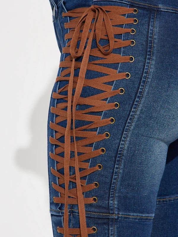 Jaw Dropper Stretch Lace Up Bootcut Jeans - Dark Wash